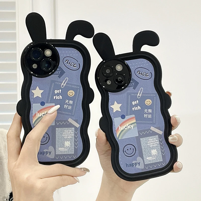 Милый 3D чехол-кролик для мобильного телефона Iphone 14 13 12 11 Pro Max X XS XR, креативная мягкая защитная оболочка для мобильного телефона