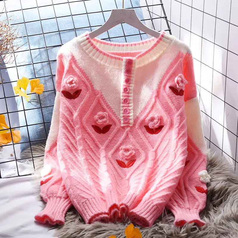 Милый пуловер-свитер для женщин, свободный и ленивый стиль, осень и зима, Новый вязаный топ в японском стиле, модные