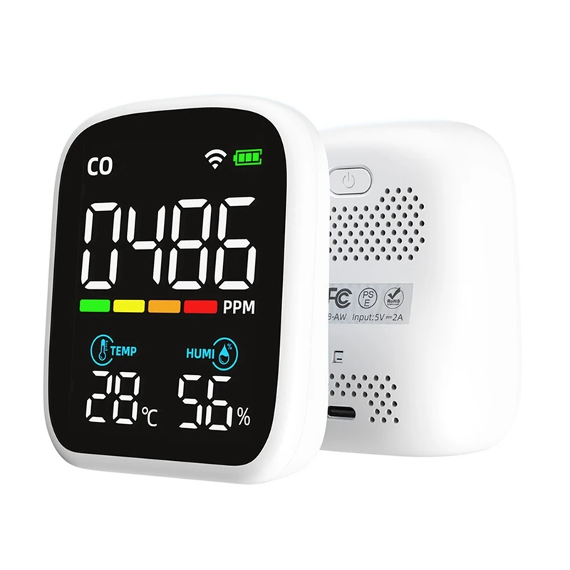 Мини-Детектор CO Пластик PV28 Smart WIFI 3-В-1 Монитор Качества Воздуха В помещении, Измеритель Влажности Температуры CO Монитор CO Тестер