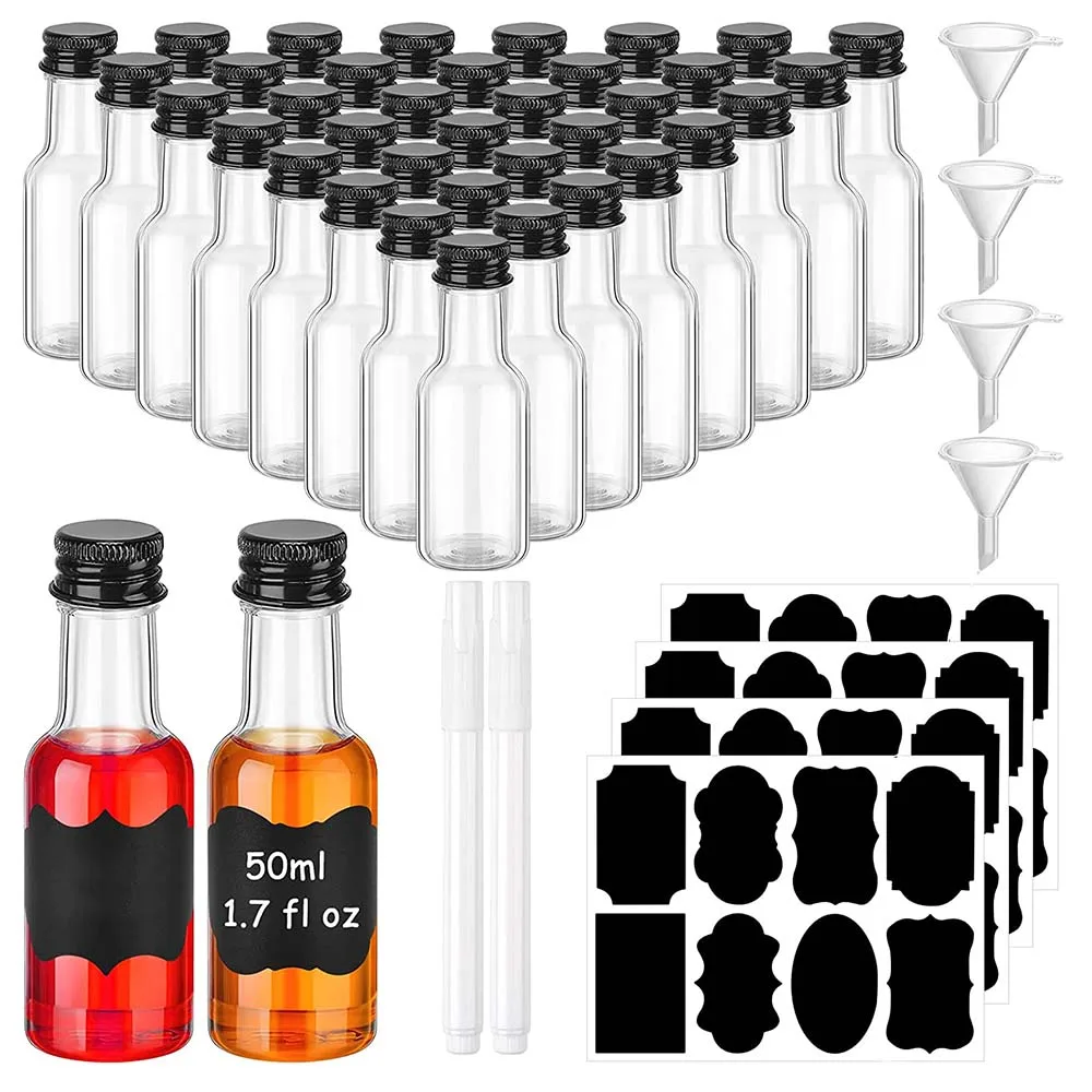Мини-прозрачные винные бутылки многоразового использования, маленькие бутылочки для острых соусов для вечеринок, свадебных сувениров С этикетками, воронками, меловыми маркерами