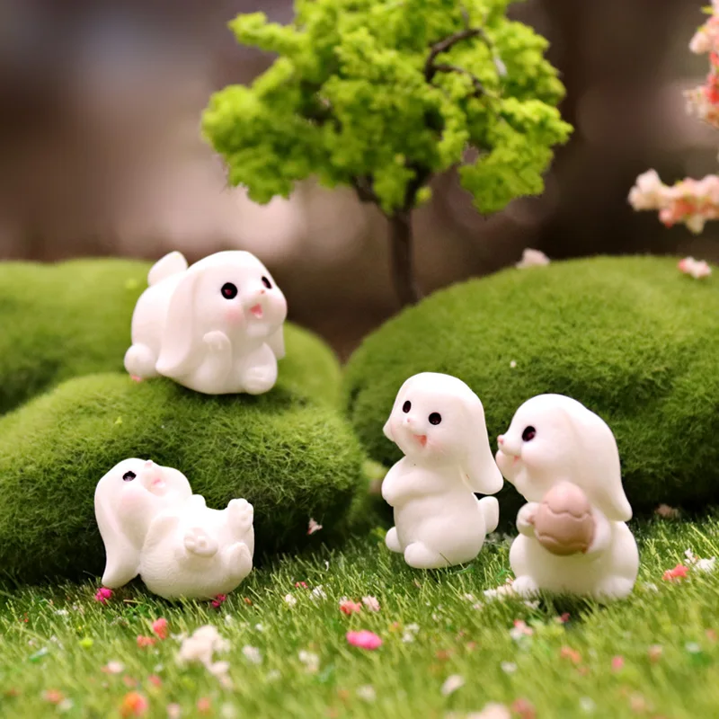 Миниатюрная фигурка кролика, Статуэтка Кролика из смолы, Сказочный сад, Микроландшафтный орнамент для кукольного домика, Пасхальная фигурка, Детская игрушка