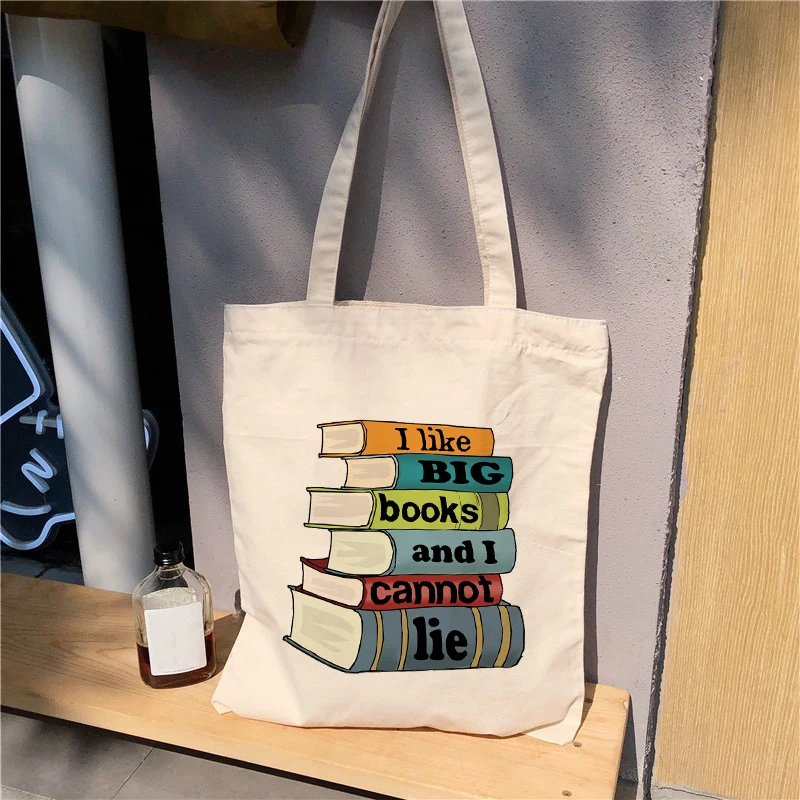 Мне нравятся большие Книги, сумка-тоут из натурального холста, студенческий лозунг, графический Модный подарок, Уличная сумка, сумки через плечо большой емкости