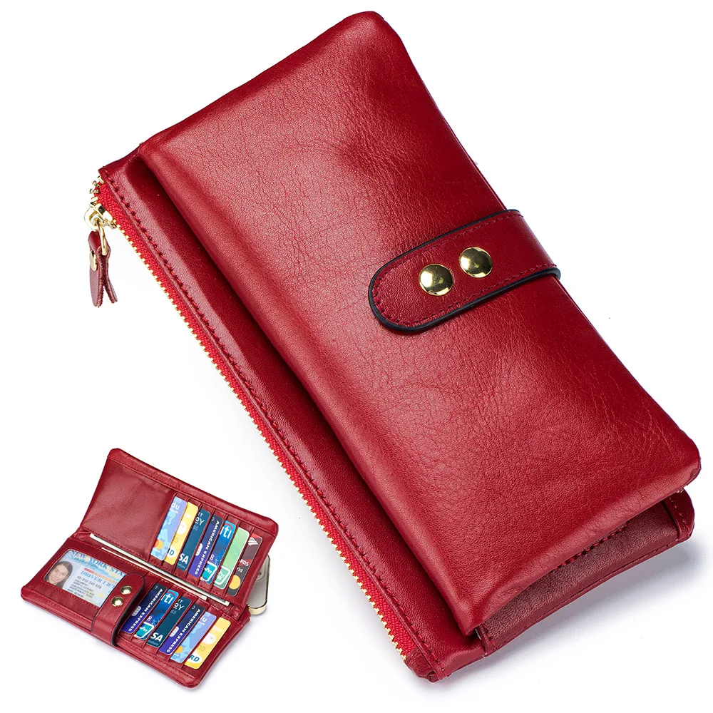 Многофункциональный винтажный женский кошелек из восковой кожи с несколькими отделениями для карт и карманом для телефона в европейском и американском стиле