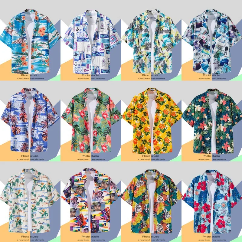 Модная Мужская Гавайская Рубашка, Мужские Повседневные Пляжные Рубашки С Цветочным Принтом, Короткий Рукав, Свободные Camisa Hawaiana Hombre, Мужские Топы