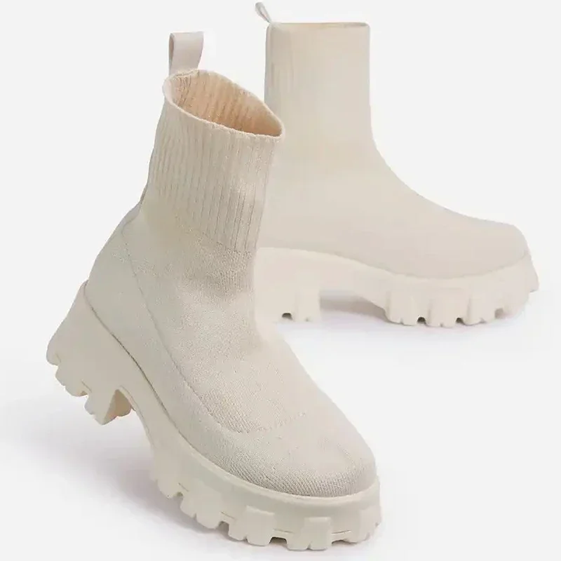 Модные женские ботинки, Белые Ботинки на платформе Зимой-осенью, Женские Носки Botas, Ботильоны на платформе, Женские туфли на каблуке Botines Mujer