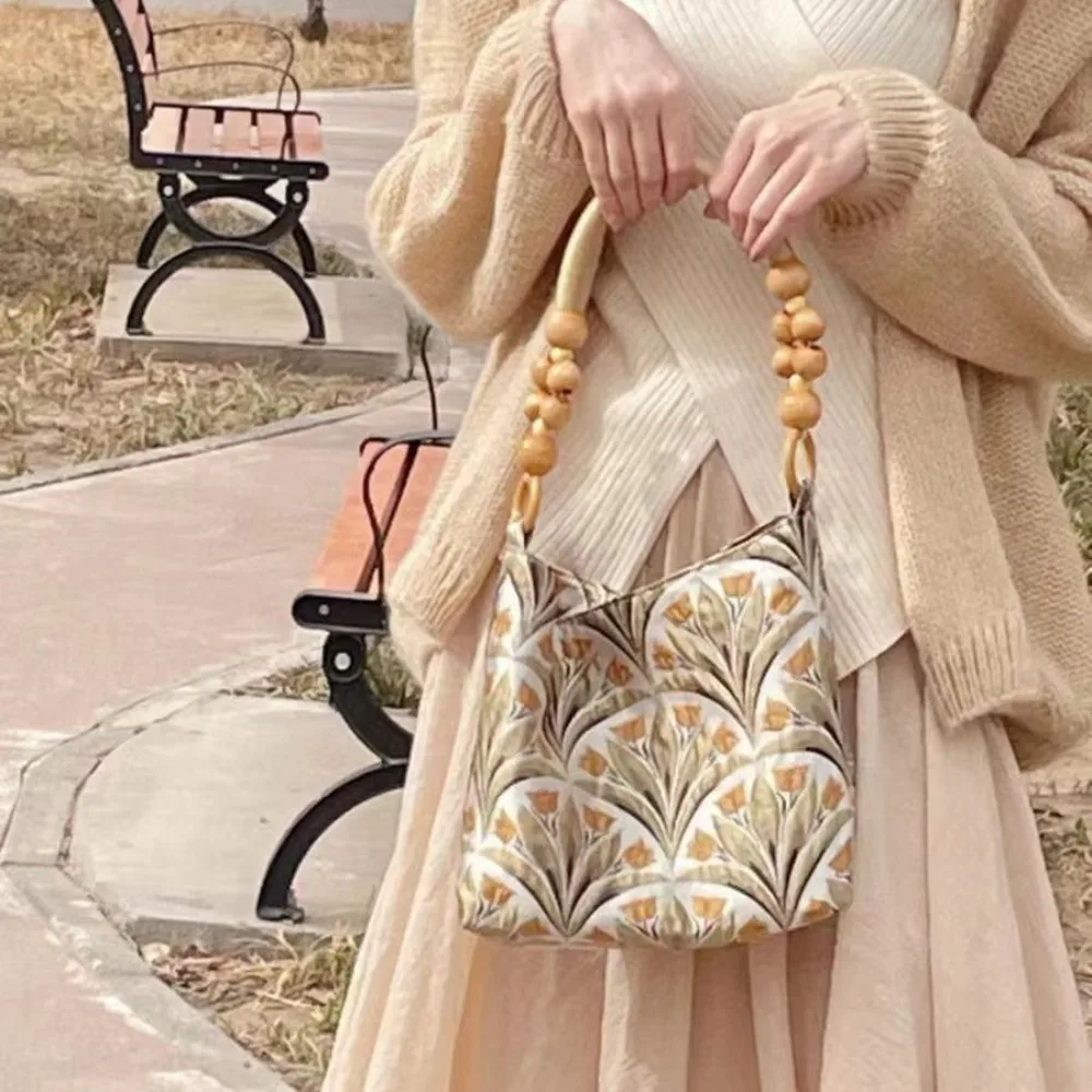 Модные сумки через плечо из дакрона, новая квадратная форма с ручкой, украшенной бисером, винтажная сумка Lily, сумка через плечо подмышками.