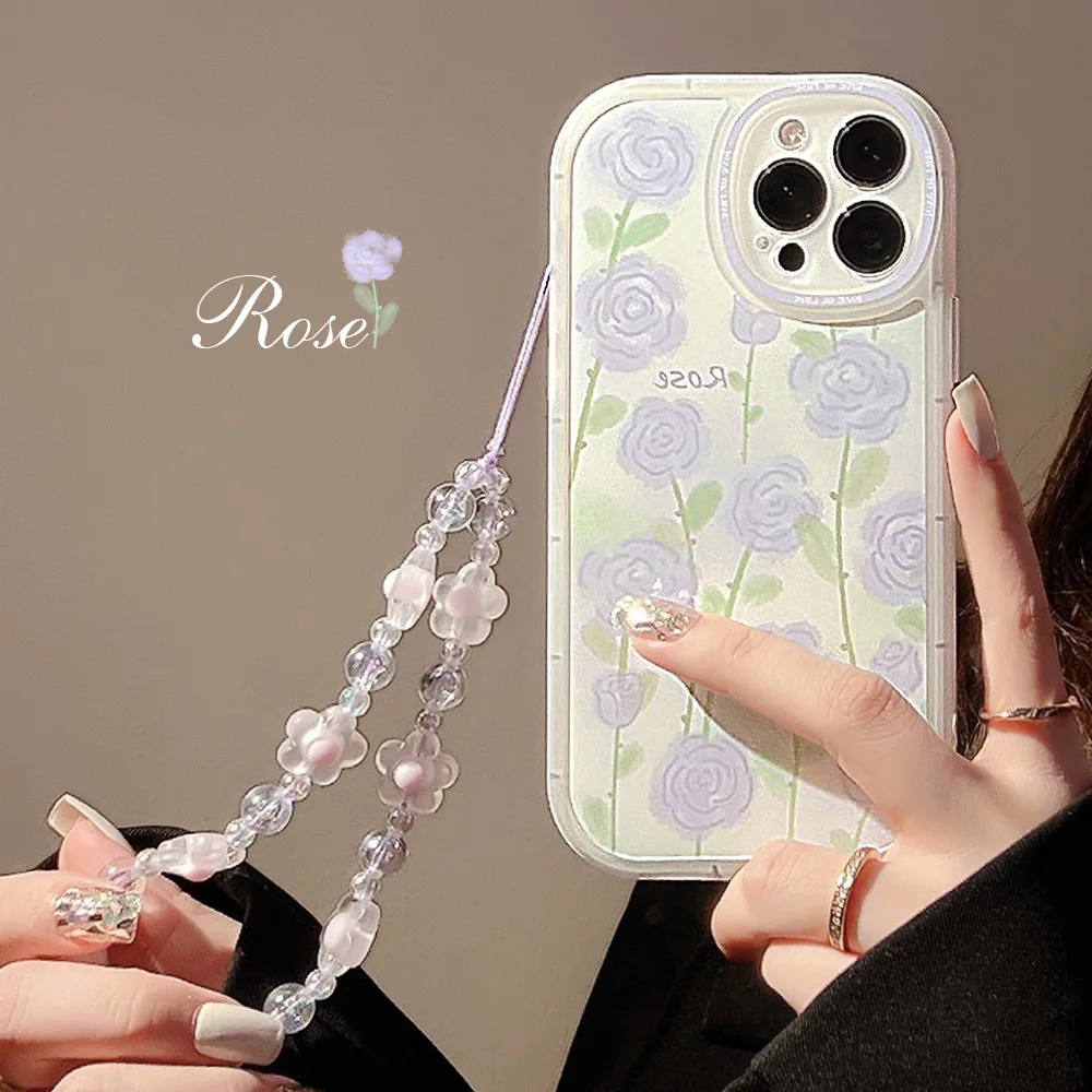 Модный роскошный Чехол для телефона с цветами розы для iPhone 14 13 12 11 Pro Max Plus Mini 7 8 SE 2020 С Прозрачной рамкой Сзади