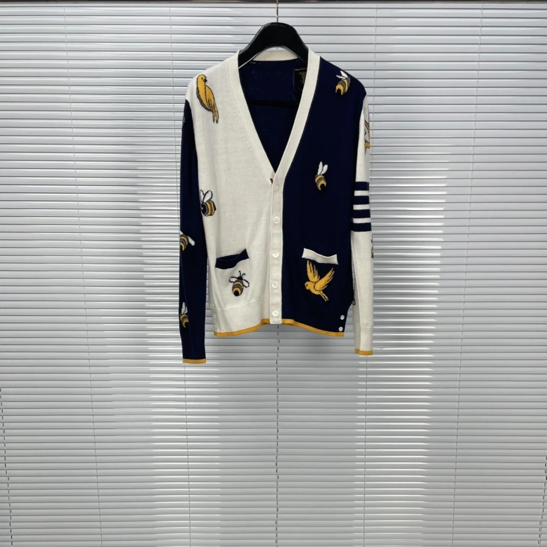 Модный свитер TTB Весна и осень, кардиган с пчелиным дизайном, мужские и женские пары, высококачественное роскошное пальто THOM HARAJUKU