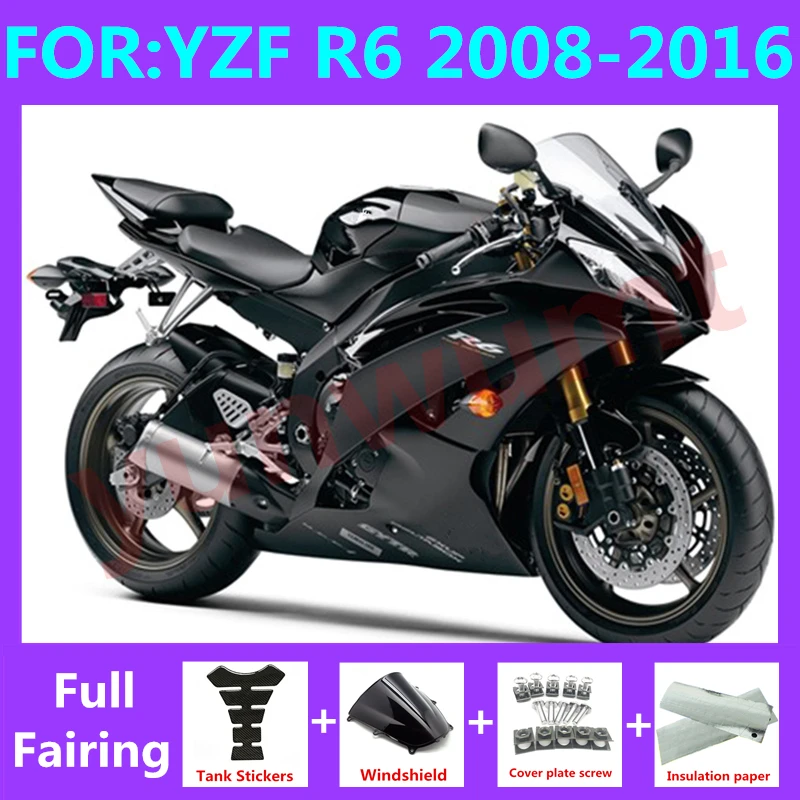 Мотоцикл полный комплект обтекателей подходит для YZF R6 2008 2009 2010 2011 2012 2013 2014 2015 2016 YFZ-R6 Кузов Комплект обтекателей черный