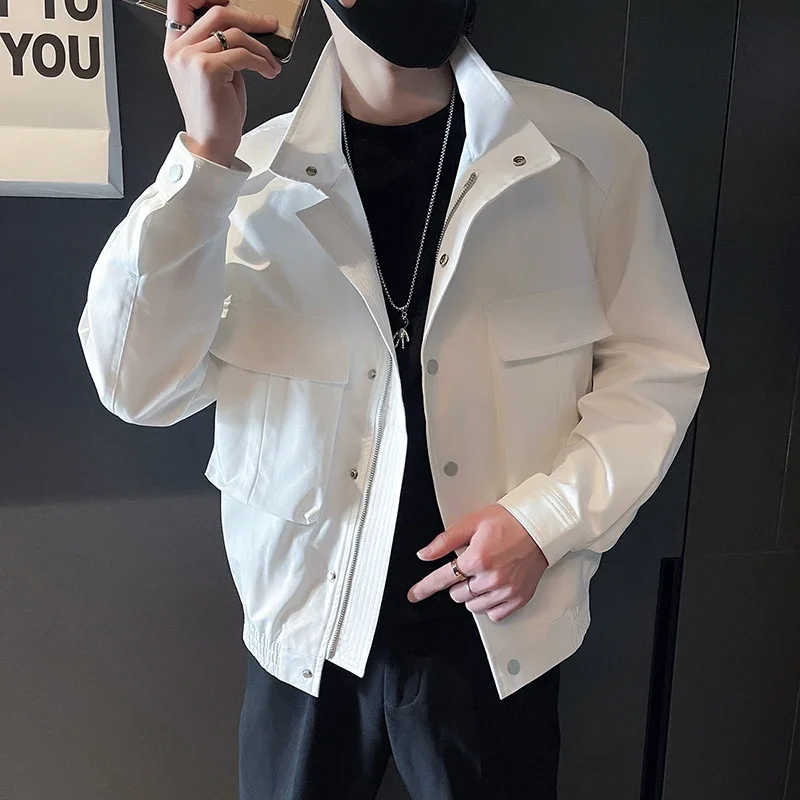 Мужская куртка, повседневная одежда в Корейском модном стиле, с несколькими карманами, новинка 2023 года, весенняя и осенняя одежда, пальто оверсайз