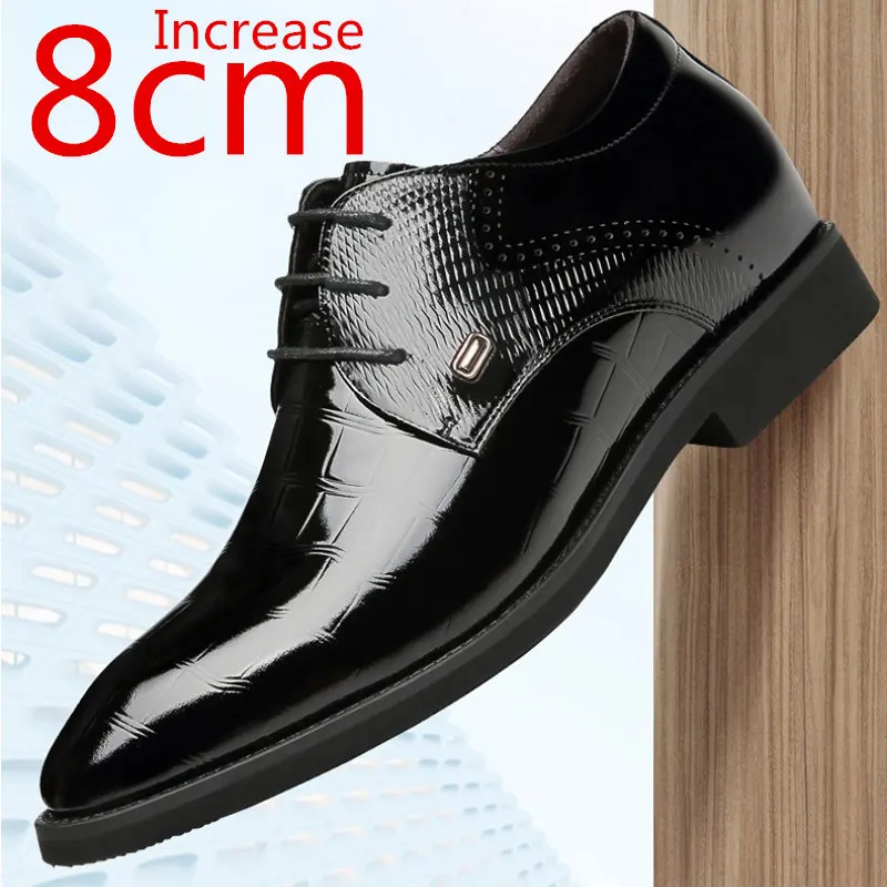 Мужская обувь из искусственной кожи с невидимым внутренним увеличением 8 см, Британские деловые мужские официальные кожаные туфли-дерби, свадебные туфли на лифте