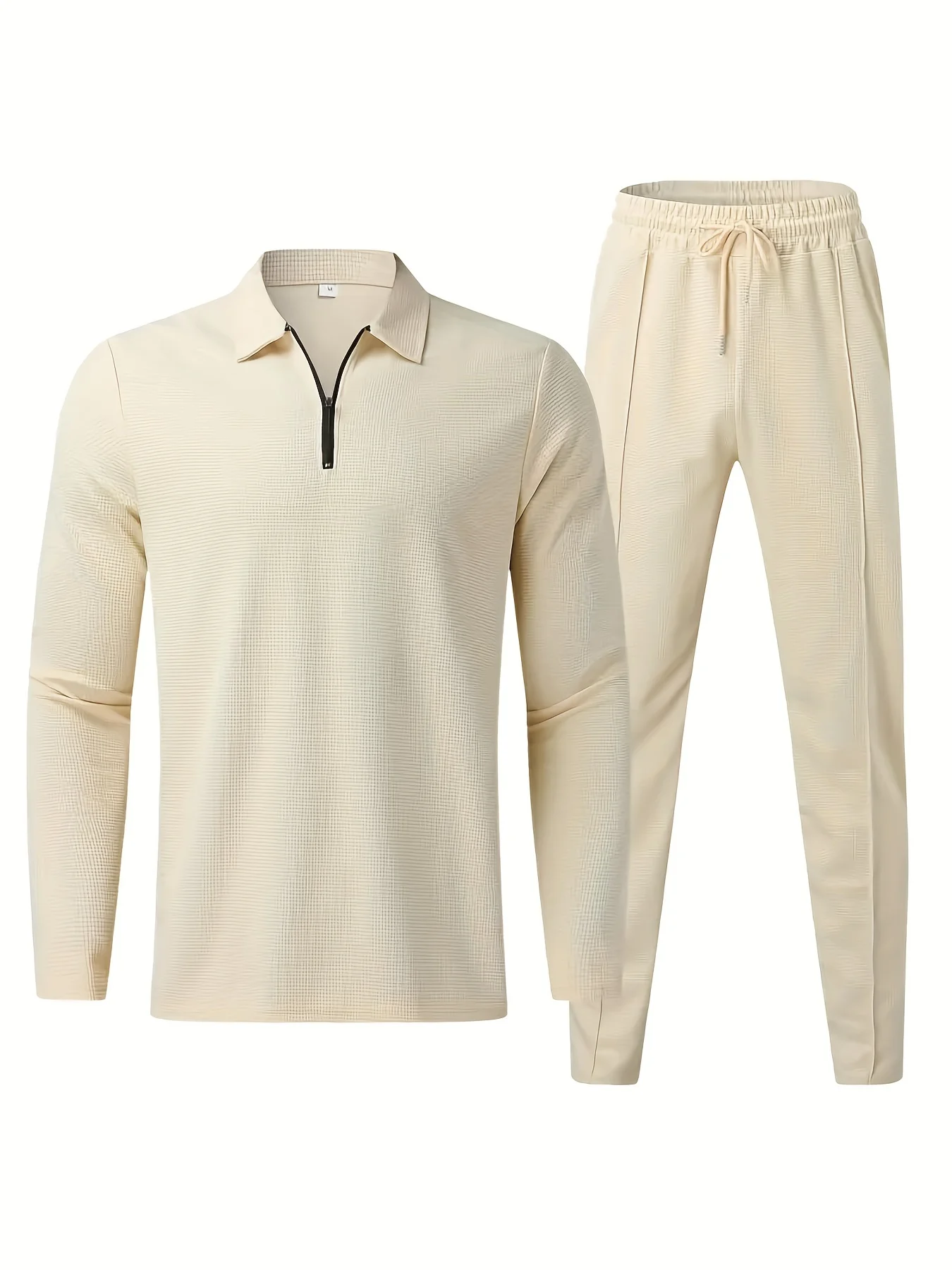 Мужская одежда из 2 предметов с вафельным рисунком, повседневная рубашка с V-образным вырезом, пуловер с длинным рукавом, толстовка и спортивные штаны на завязках, комплект для бега трусцой