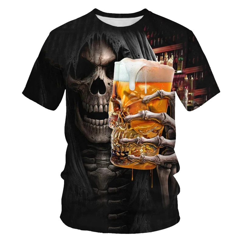 Мужская футболка с 3D-принтом, круглый вырез, уличная одежда в стиле ретро, Свободная футболка с коротким рукавом, топ, футболка с черепом в стиле панк