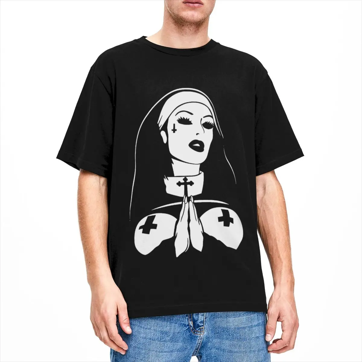 Мужские и женские футболки Unholy Nun, Уникальные товары, винтажные футболки, футболки с коротким рукавом и круглым воротником, хлопковые топы с графическим принтом