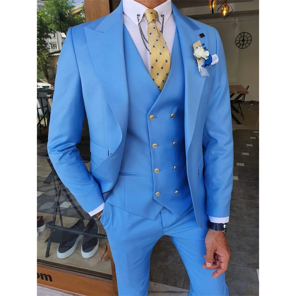 Мужские костюмы Terno Regular Синего цвета, элегантный костюм-тройка, куртка, Брюки, жилет, мужские костюмы для дома, приталенный крой на заказ
