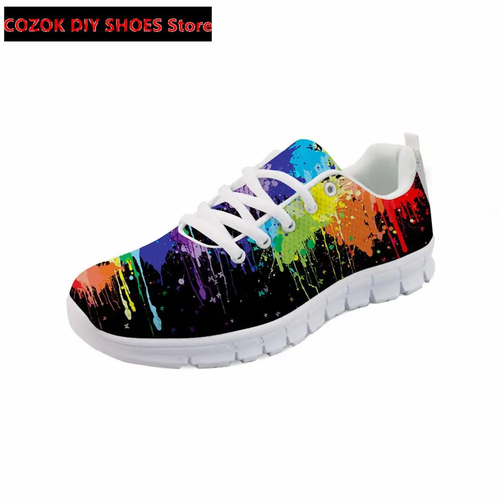 Мужские повседневные кроссовки с цветным рисунком 3D, летние сетчатые кроссовки для мужчин, модные мужские туфли на плоской подошве со шнуровкой, Homme Zapatos