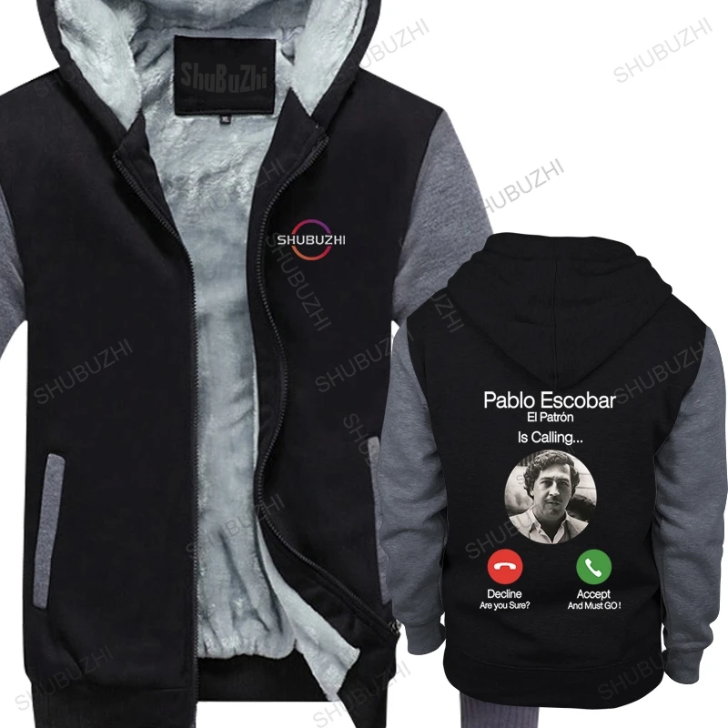 Мужские хлопчатобумажные флисовые толстовки на молнии Pablo Escobar Calling, мужская теплая куртка, мужские наркотики, повседневный пуловер, толстые худи, графическая одежда