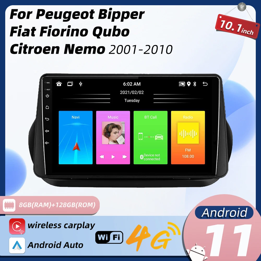 Мультимедиа для Peugeot Bipper Fiat Fiorino Qubo для Citroen Nemo 2008-2021 Carplay GPS Навигация 2 Din Android Автомагнитола Стерео