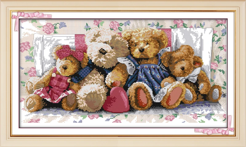Набор для вышивания крестиком Joy Sunday с предварительной печатью Easy Pattern, набор для вышивания из тисненой ткани Aida-Bear Family (1)