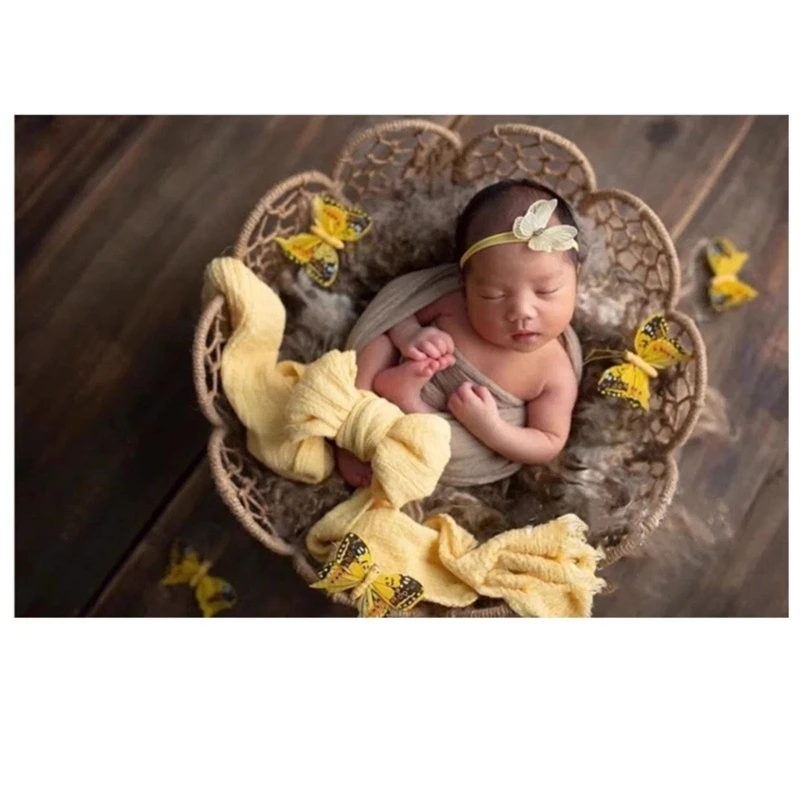 Набор Реквизита для фотосъемки новорожденных, Кружевная Повязка на голову с цветочным узором и соответствующее украшение для подушки 40JC