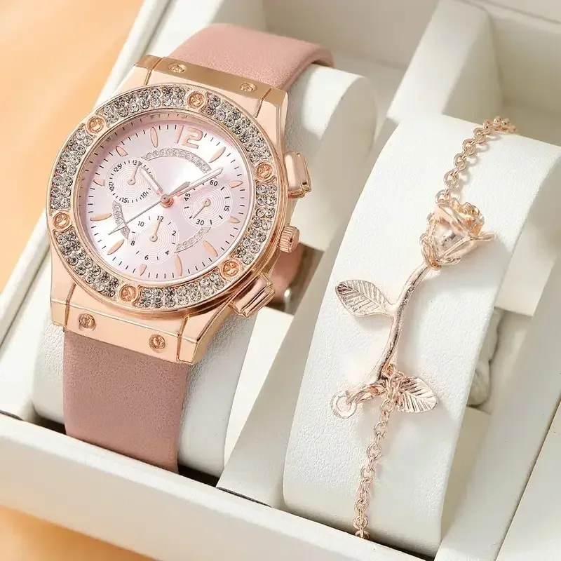Набор часов Роскошные Женские модные Элегантные наручные часы со стразами, кварцевые часы для девочек, женские часы Relogio Feminino