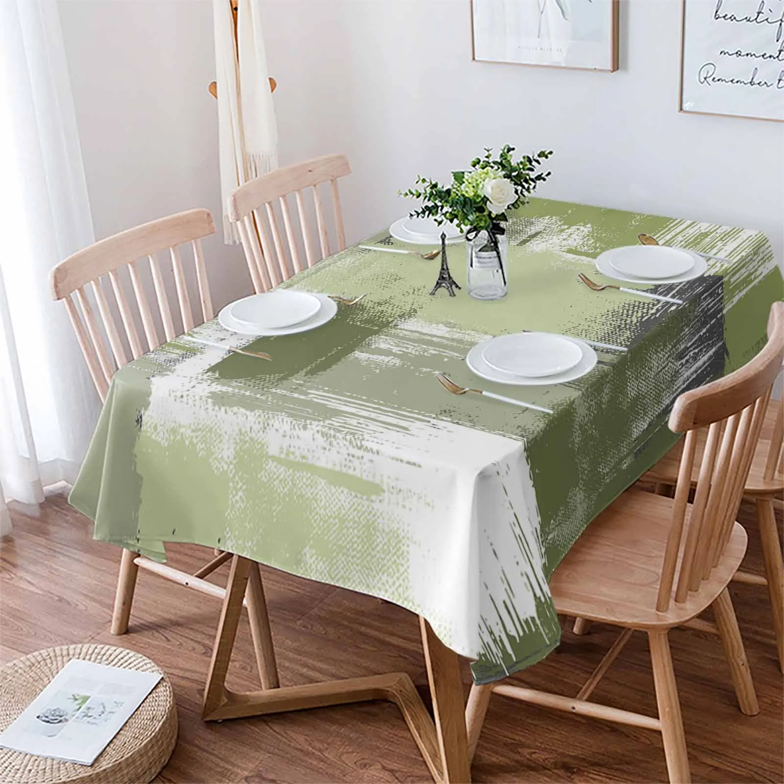Нарисованная масляной краской Зеленая скатерть с шалфеем, водонепроницаемая обеденная скатерть, декоративное покрытие для кухонного стола для вечеринок