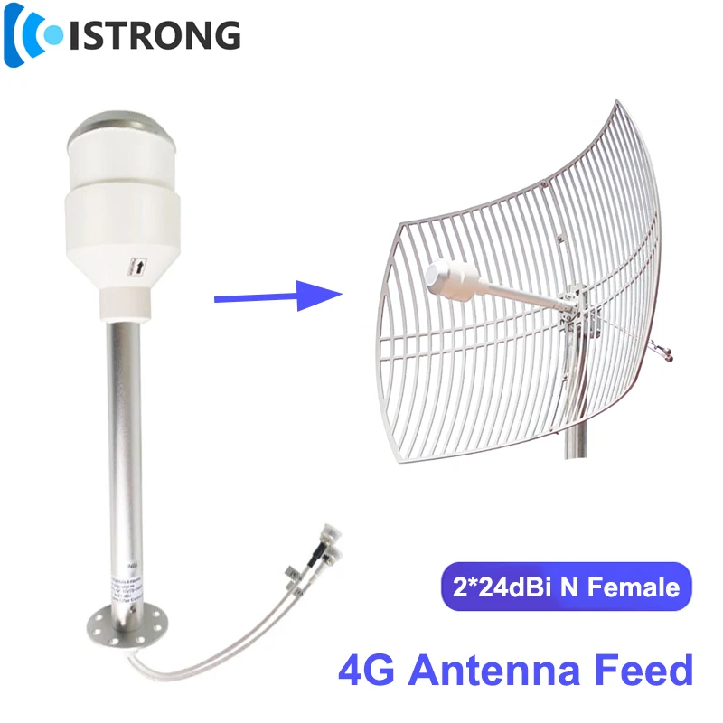 Наружная направленная антенна премиум-класса 4G, 2 * 24 дБ, двухдиапазонный рупор дальнего действия N-Female для биполяризованной антенны с параболической решеткой.