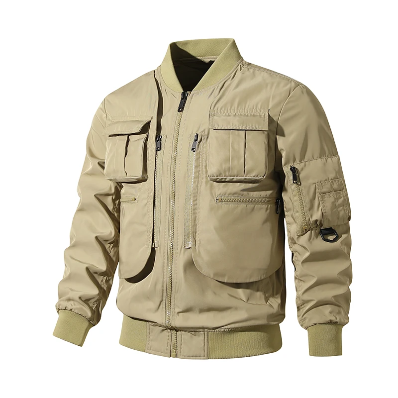 Новая весенне-осенняя модная мужская куртка-бомбер, деловая повседневная уличная одежда, мужское пальто с несколькими карманами, пальто