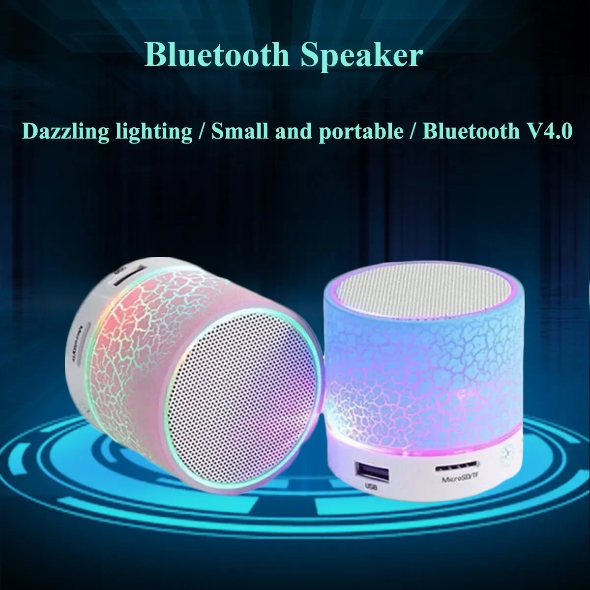 Новая мини портативная автомобильная аудиосистема A9 Dazzling Crack LED Беспроводной динамик сабвуфера Bluetooth 4.1 TF-карта