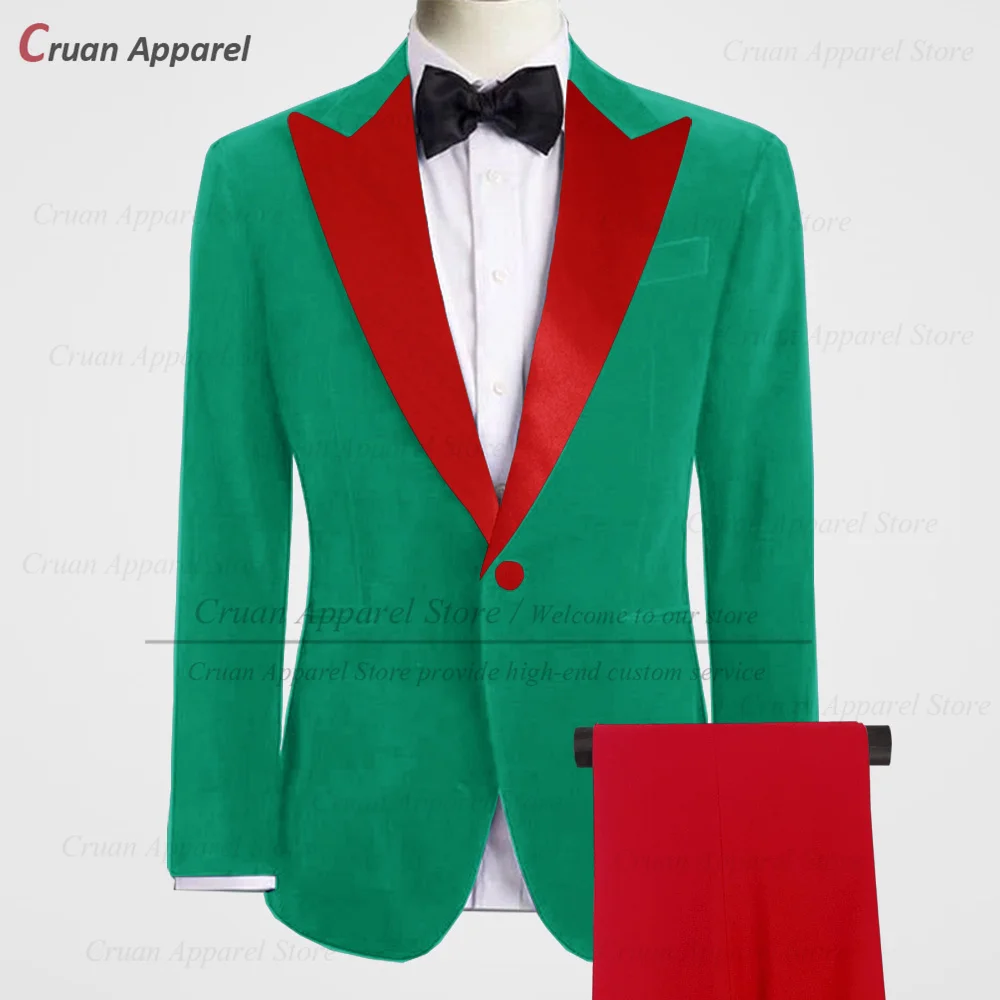 Новейший бархатный мужской костюм, Рождественский Классический модный Красно-зеленый наряд, официальные мероприятия, Элегантный мужской блейзер, брюки, 2 шт.