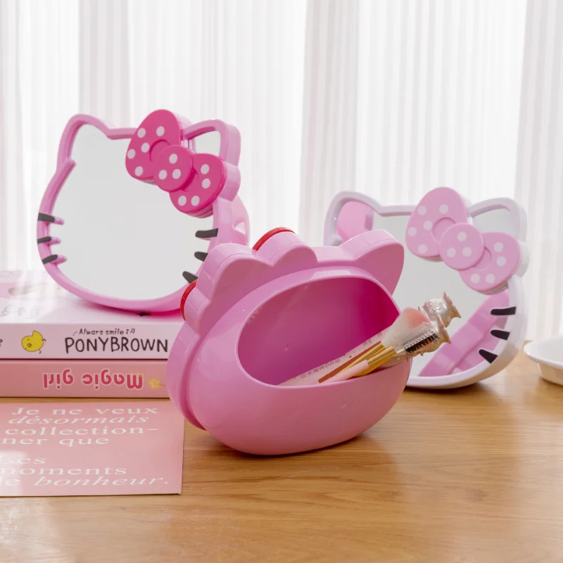 Новое многофункциональное зеркало для макияжа Kawaii Sanrio Hello Kitty, портативная коробка для хранения ювелирных изделий из аниме, кисточка для макияжа, коробка для творчества