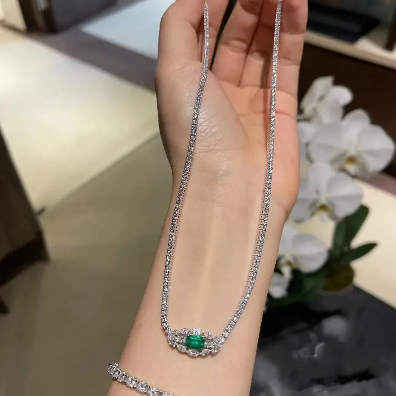 Новое цветное ожерелье с сокровищами, штамп 925 пробы, микро-инкрустированный бриллиант, изумрудно-зеленый циркон, цепочка для ключиц, подарок на День рождения для женщин