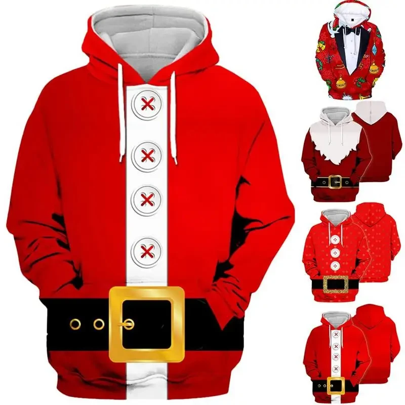 Новые зимние толстовки с 3D-принтом Merry Christmas с косплеем для мужчин, детская мода, забавная уличная одежда с капюшоном, топы с капюшоном в стиле Харадзюку
