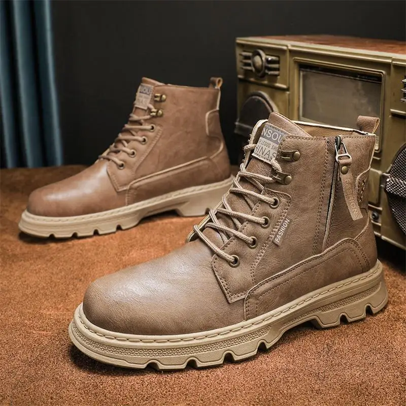 Новые осенние мужские рабочие ботинки в британском стиле 2023 года из мягкой кожи с высоким берцем Для мальчиков, повседневные кожаные ботинки
