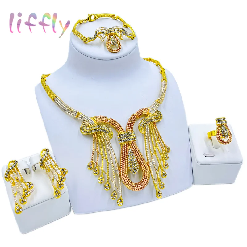 Новые ювелирные наборы Lifffly, модные вечерние ожерелья, Женские Элегантные браслеты, серьги, ювелирные изделия, Обручальные кольца, Аксессуары и подарки
