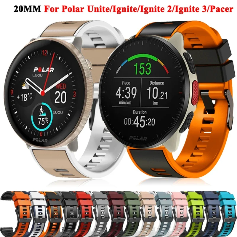 Новый 20-миллиметровый силиконовый браслет для замены браслета Ignite 3/2 Smart Watch Band Polar Unite/Ремешок Pacer Sport Wristband Correa