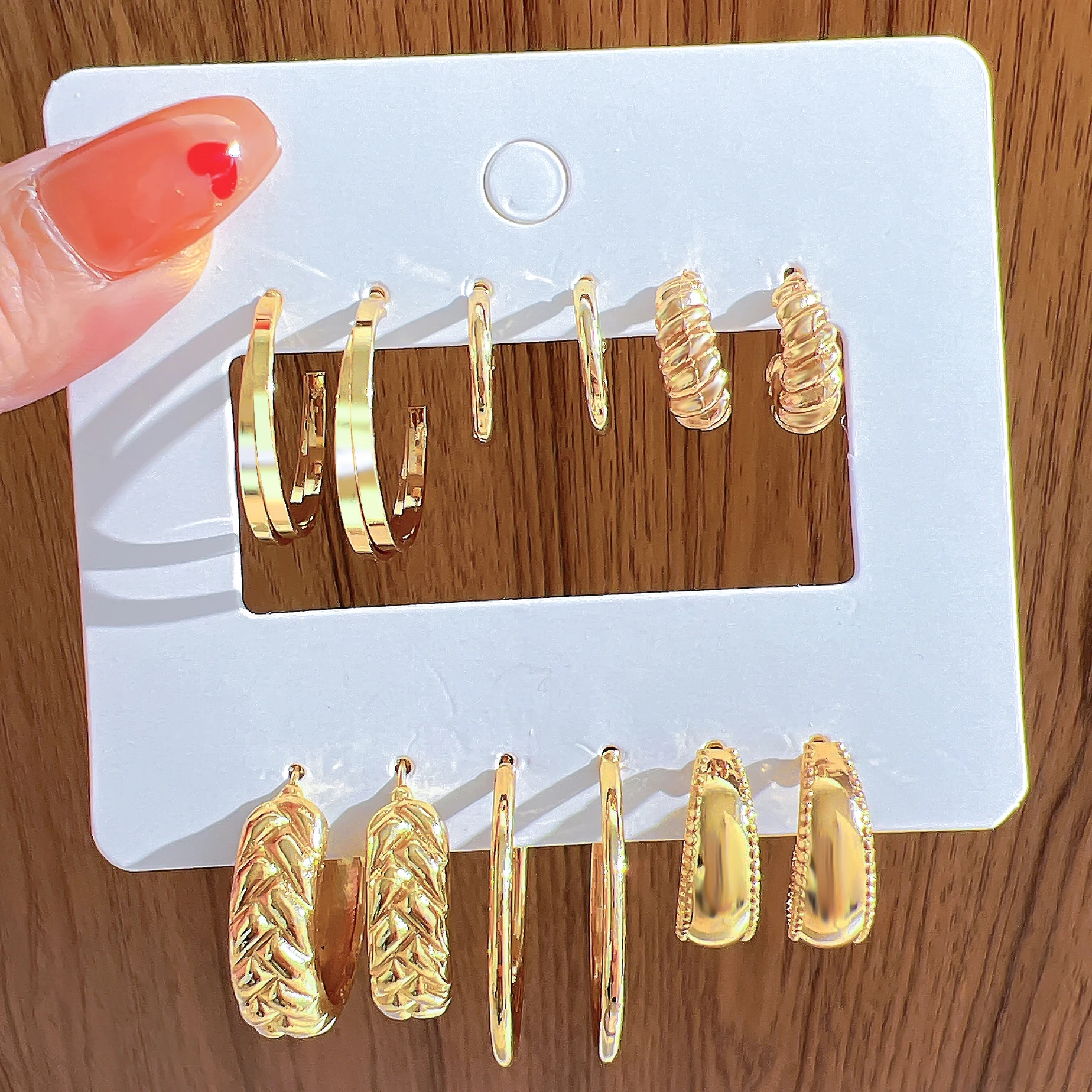 Новый золотой набор сережек в стиле ретро с преувеличенной геометрией из 6 предметов