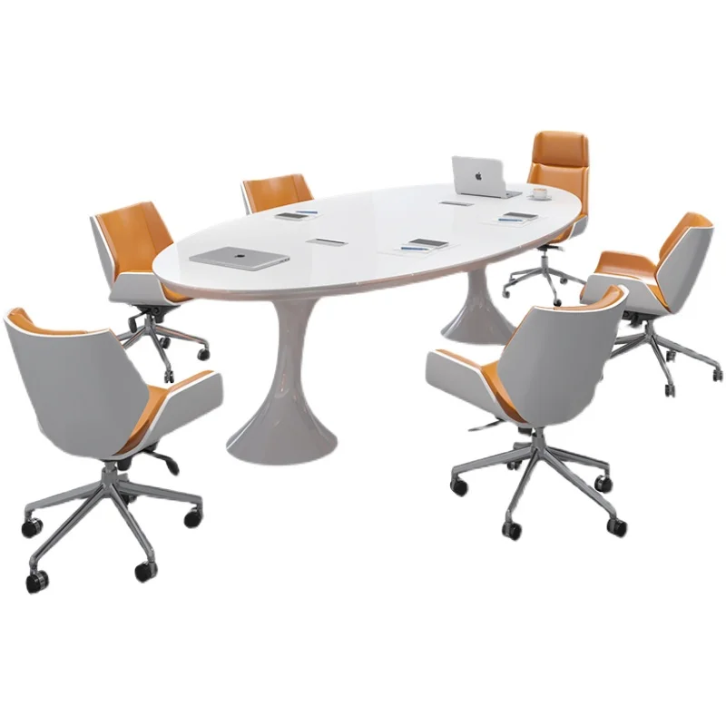 Новый окрашенный стол для переговоров овальный белый простой современный роскошный стол для переговоров и стул комбинированная офисная мебель