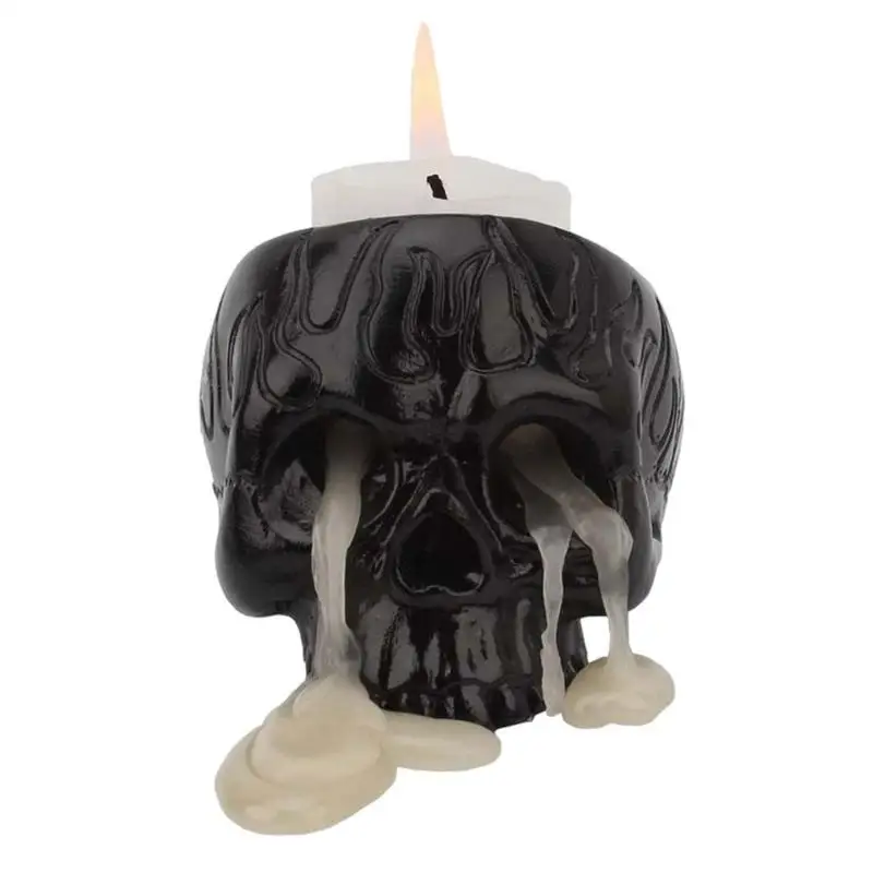 Новый подсвечник с изображением черепа с черным огнем, подсвечник из смолы, поделки ручной работы на Хэллоуин, небольшие украшения