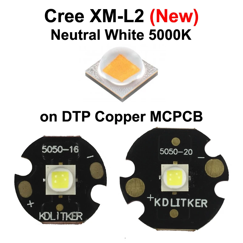 Новый светодиодный излучатель Cree XM-L2 U3 3C нейтрального белого цвета 5000K SMD 5050 на KDLitker DTP Copper MCPCB фонарик для наружного освещения своими руками