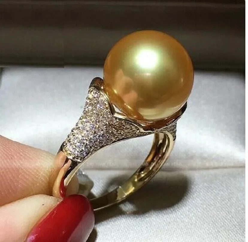 Огромное АААААА++++++ 10- Кольцо с жемчугом из золота Южного моря диаметром 11 мм 925S