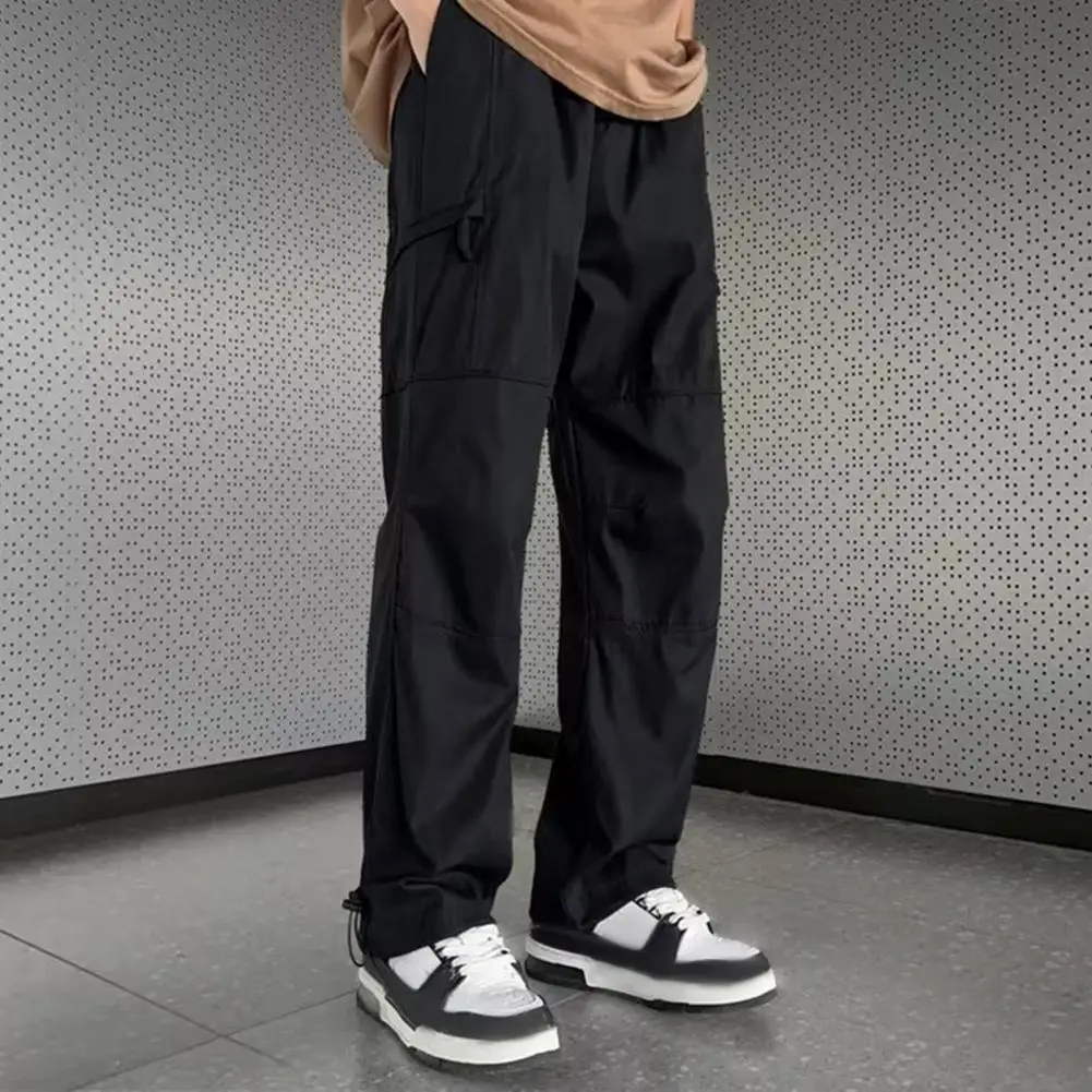Однотонные брюки Уличная одежда Мужские Широкие брюки с множеством карманов из мягкой дышащей ткани для повседневного комфортного стиля