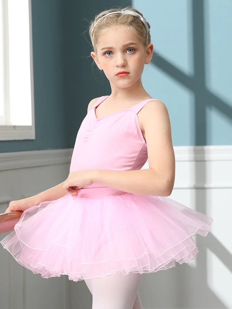 Однотонный детский балетный костюм для уличных танцев, джазовый наряд, плиссированное трико, комбинезон для девочек 2024, детская латиноамериканская сетчатая юбка