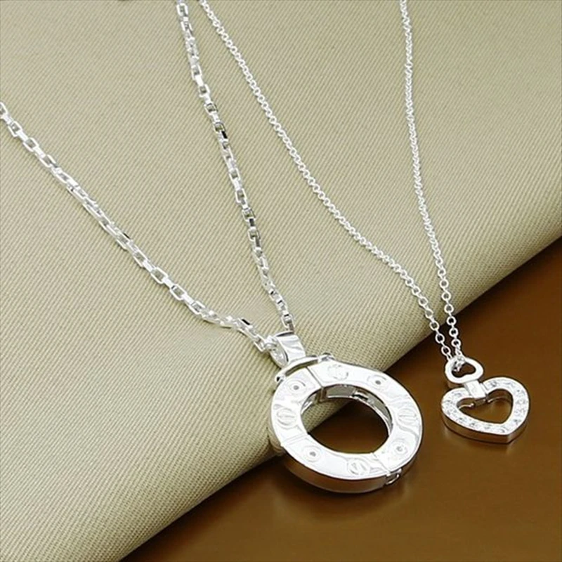 Ожерелье для пары из стерлингового серебра 925 пробы в виде Сердечка, Цепочка для мужчин и женщин, Подарочный набор для влюбленных