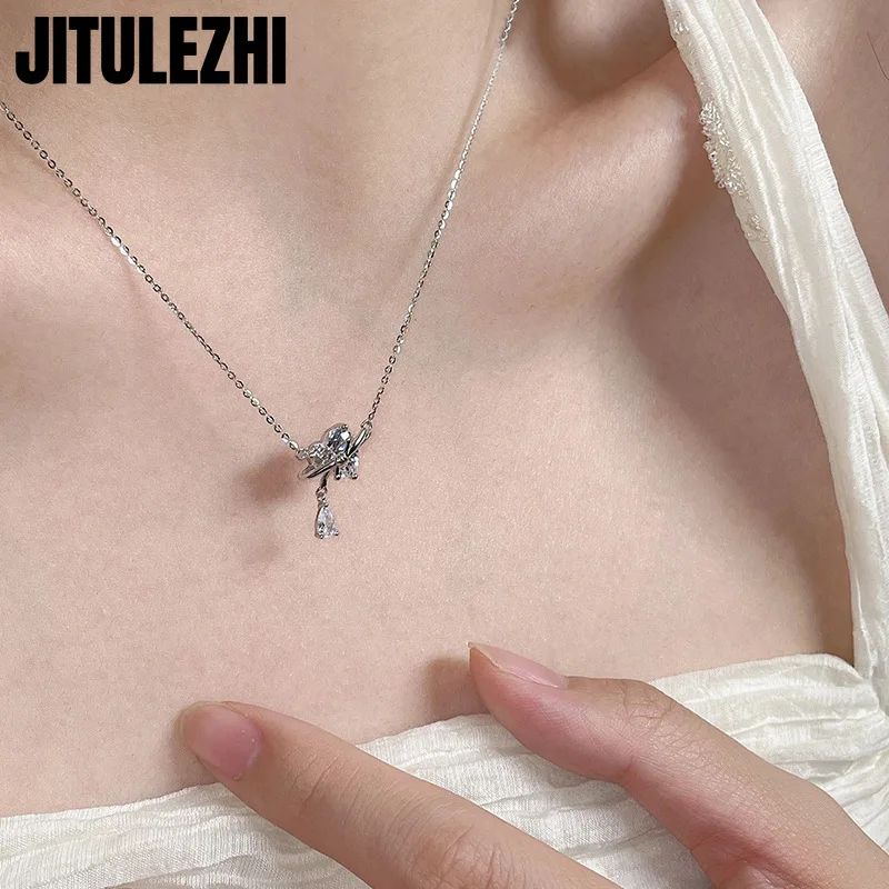 Ожерелье из стерлингового серебра 925 пробы, подвеска для женщин, ювелирные изделия, Любовное ожерелье, Роскошный дизайн, окружающий каплю воды в форме сердца