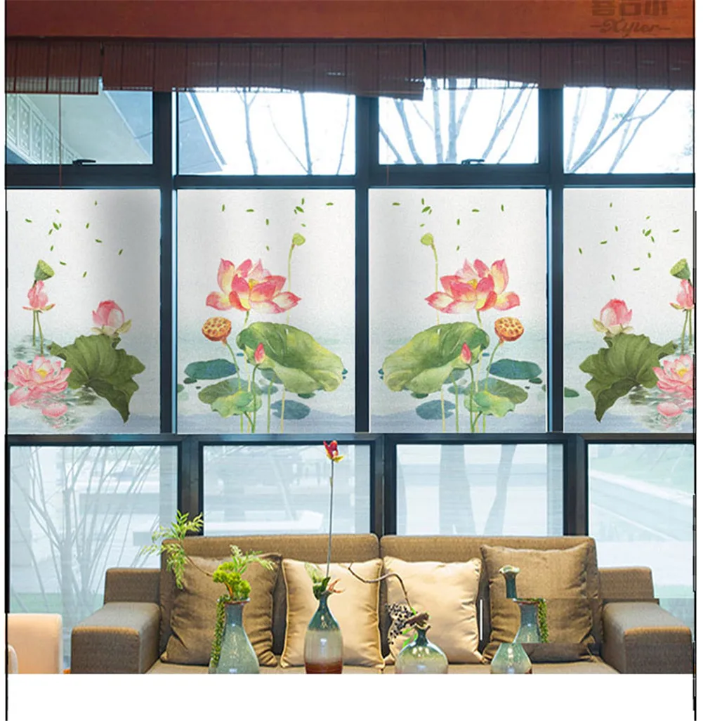 Оконная пленка с цветком лотоса, Защитная стеклянная наклейка, блокирующая УЛЬТРАФИОЛЕТОВОЕ излучение, Терморегулирующие оконные покрытия, оттенок окон для домашнего декора