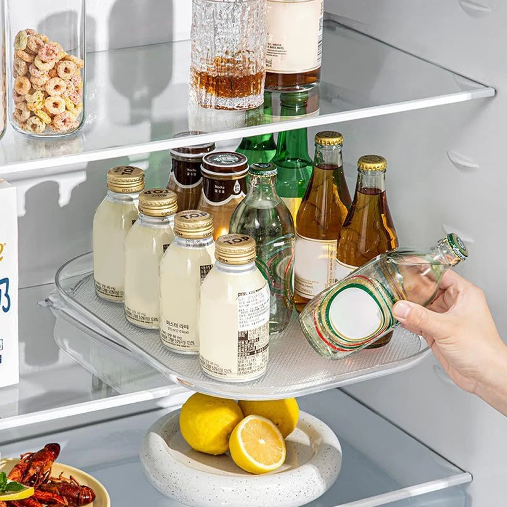 Органайзер-вертушка Lazy Susan для холодильника, вращающийся на 360 градусов прямоугольный стеллаж для хранения, прозрачный стеллаж-вертушка для кухонного шкафа