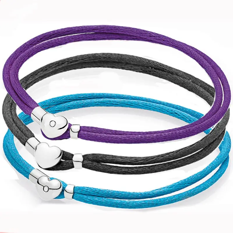 Оригинальный S925 многоцветный шнур из шелковистой ткани с застежкой в виде сердечка Для популярного браслета-шарма из бисера DIY Ювелирные изделия