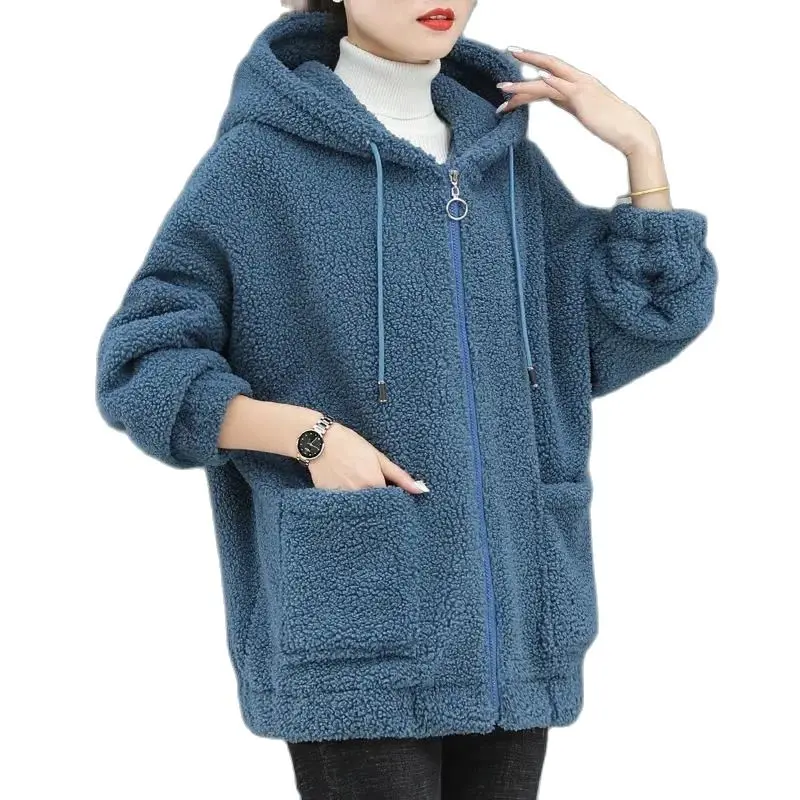 Осенне-зимнее Кашемировое пальто из овечьей шерсти Для женщин 2023, Новая Шерстяная куртка с капюшоном на завязках, Модная Однотонная верхняя одежда для женщин.