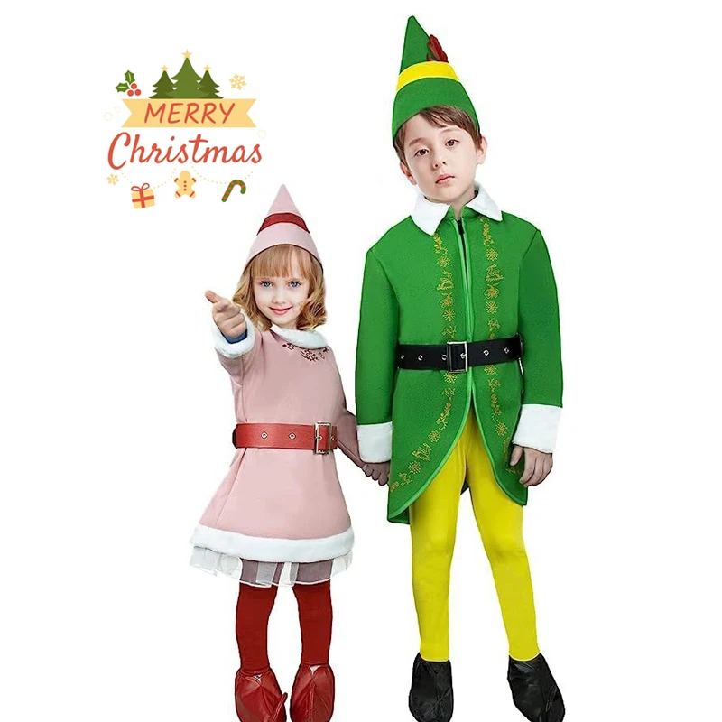 Осенний новый детский рождественский костюм эльфа, игровой костюм на Хэллоуин, рождественский костюм для девочки, розовый рождественский костюм для представления.